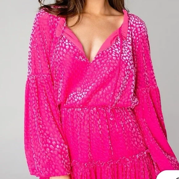 Buddy Love ZOZO Dress Pink Ruffled Bishop Sleeves cocktail party sundress Sz M - Picture 2 of 9